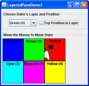 A snapshot of LayeredPaneDemo2