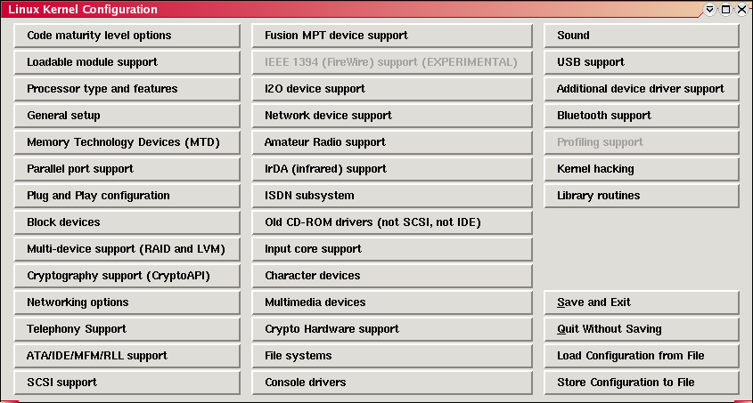 El men principal de configuracin del ncleo.