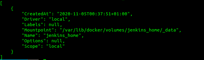 Información detallada de un volumen. docker inspect